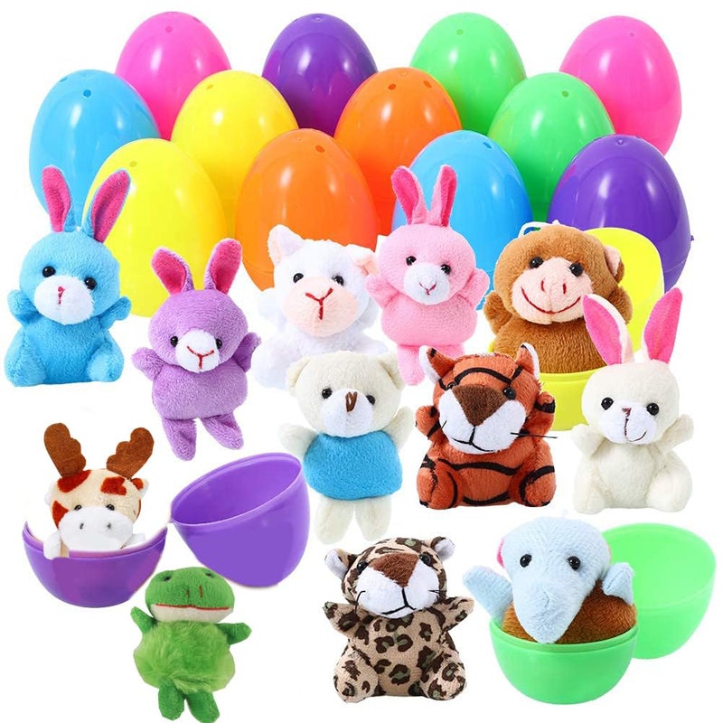 ThinkMax 12 pcs Easter Eggs Filled with Mini Plush Animals Toy for Easter Basket StuffersFillers Eggs Hunt Party Favor - Image 3