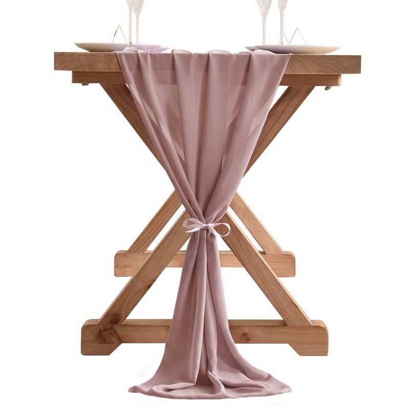 Socomi 10ft Dusty Rose Chiffon Table Runner 29x120 Inches Wedding Runner Sheer Thanksgiving Christmas Bridal Shower Decorations - Image 4