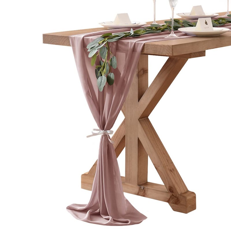 Socomi 10ft Dusty Rose Chiffon Table Runner 29x120 Inches Wedding Runner Sheer Thanksgiving Christmas Bridal Shower Decorations - Image 5