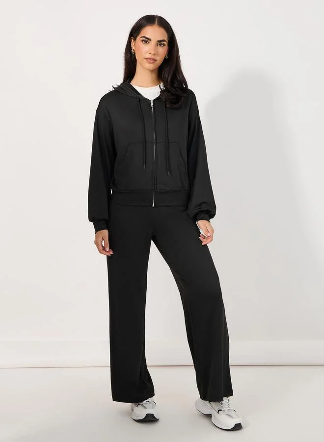 Styli Regular Fit Zip Through Hoodie & Wide Leg Joggers Co-Ords Set