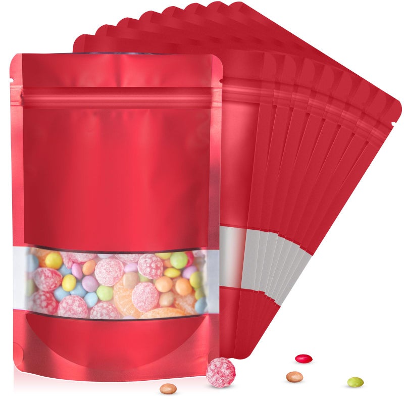 ODDIER 55x78 120pcs Mylar Bags for Food StorageSmell Proof Bag with Matte Window Resealable Food Storage Bags for Small Business Standup Foil Pouch Packaging Freeze Dried Candy BagRed