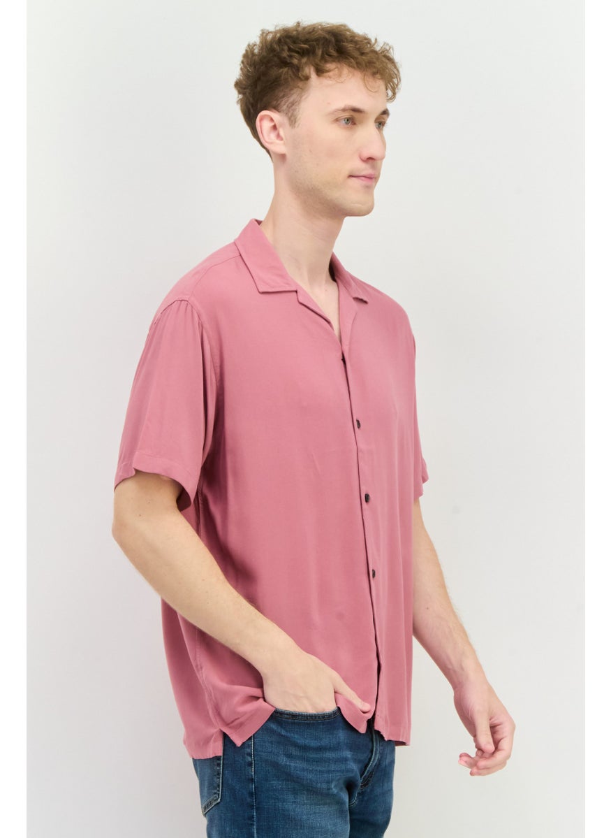 Jack Jones Men Regular Fit Solid Short Sleeves Casual Shirt, Old Rose Pink  - Image 2