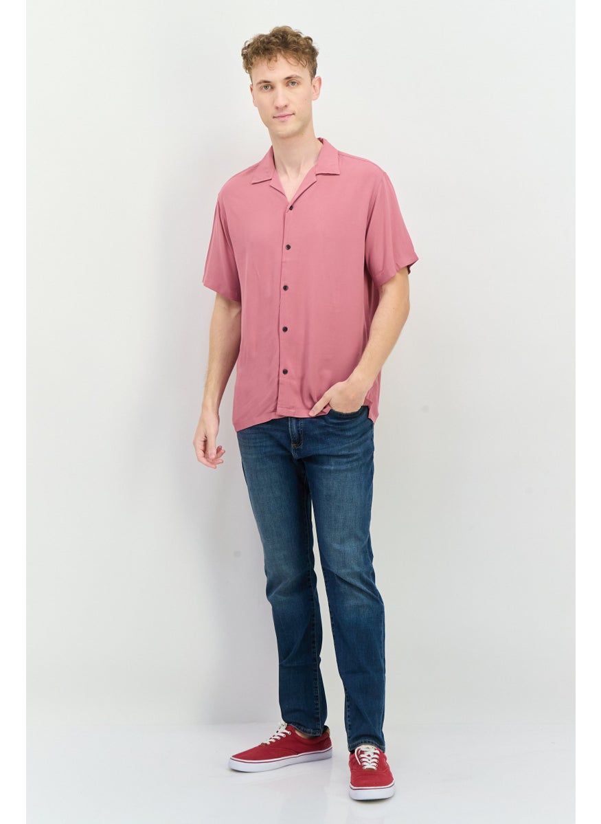 Jack Jones Men Regular Fit Solid Short Sleeves Casual Shirt, Old Rose Pink  - Image 4