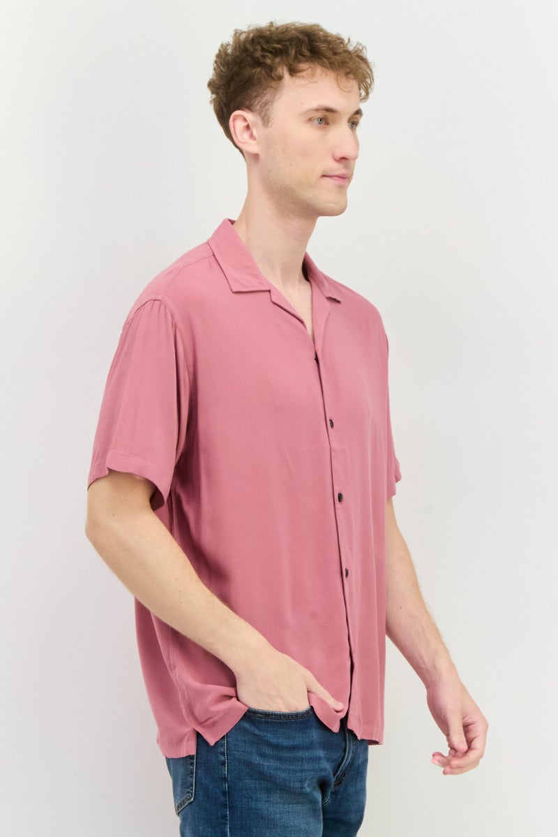 Jack Jones Men Regular Fit Solid Short Sleeves Casual Shirt, Old Rose Pink  - Image 2