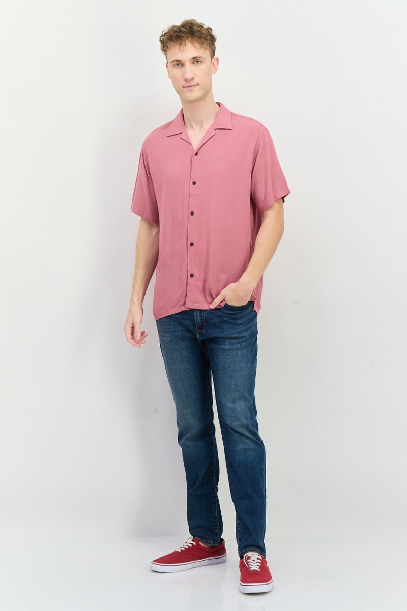 Jack Jones Men Regular Fit Solid Short Sleeves Casual Shirt, Old Rose Pink  - Image 4