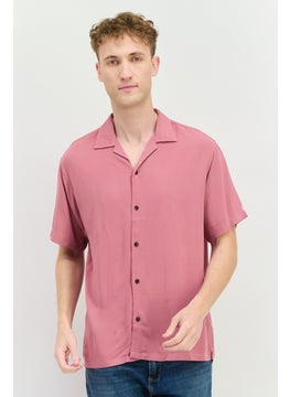 Jack Jones Men Regular Fit Solid Short Sleeves Casual Shirt, Old Rose Pink  - Image 1