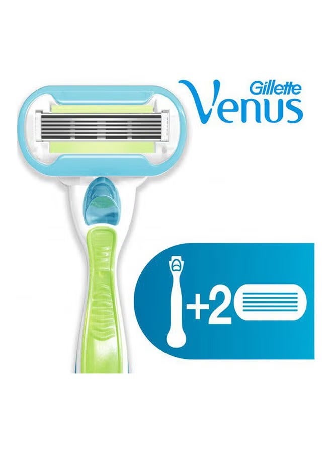 Gillette Venus Extra Smooth Women's Razor Handle + 2 Blade Refills Green - Image 1