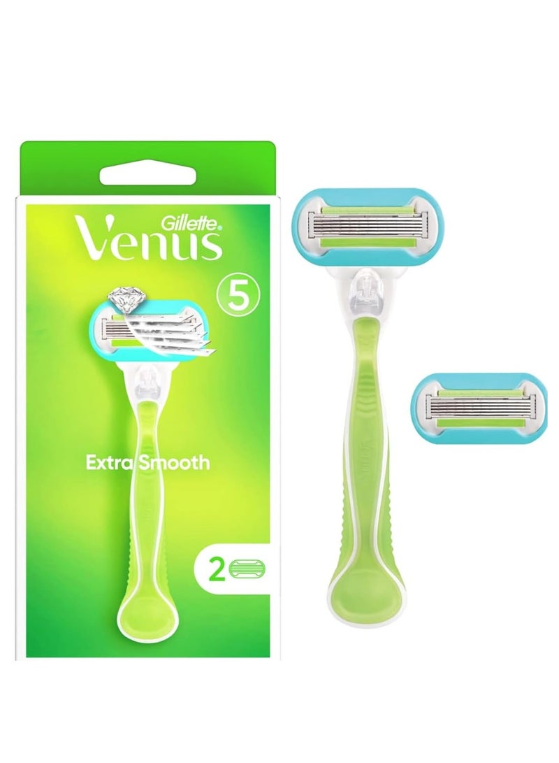 Gillette Venus Extra Smooth Women's Razor Handle + 2 Blade Refills Green - Image 2