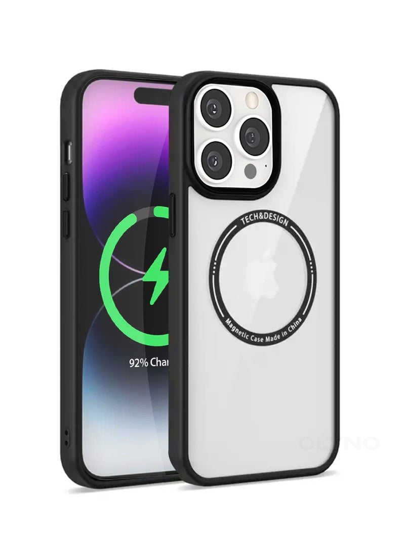 OLYNO - MagMight iPhone 14 Pro Max Slim MagSafe Back Case With Wireless Charging Shockproof Anti-Fingerprint Scratch-Proof And Black Edges - Image 1