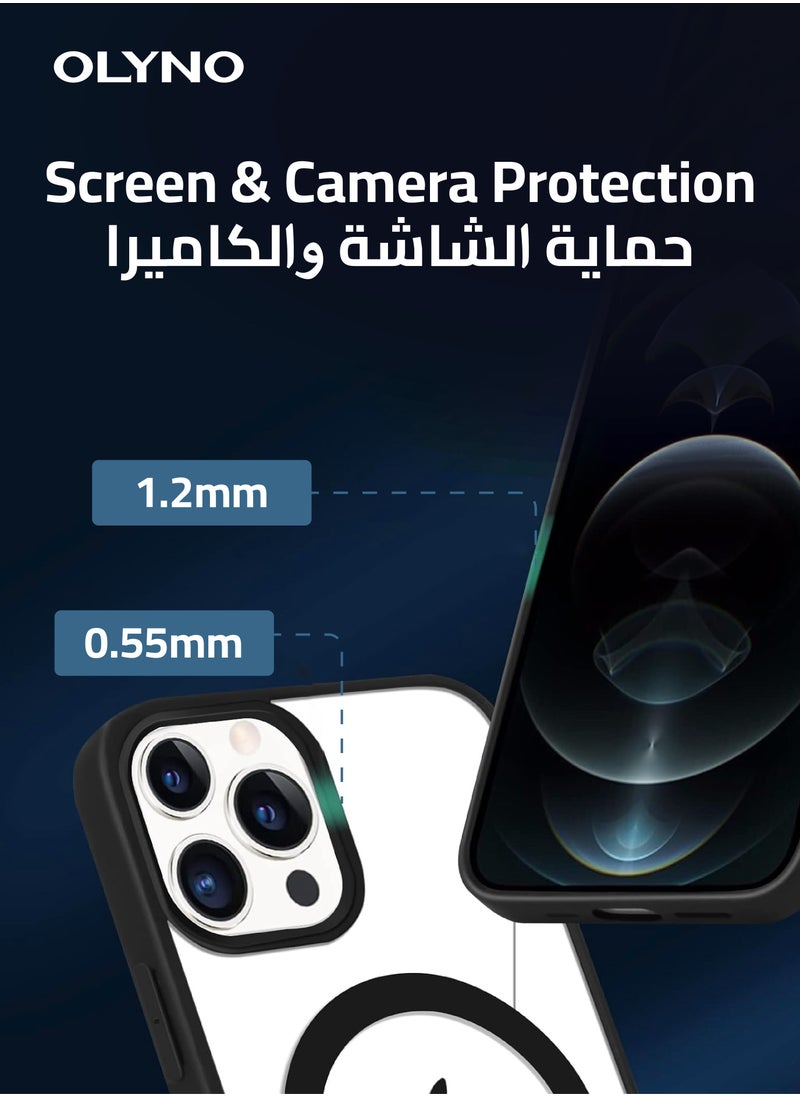 OLYNO - MagMight iPhone 14 Pro Max Slim MagSafe Back Case With Wireless Charging Shockproof Anti-Fingerprint Scratch-Proof And Black Edges - Image 1