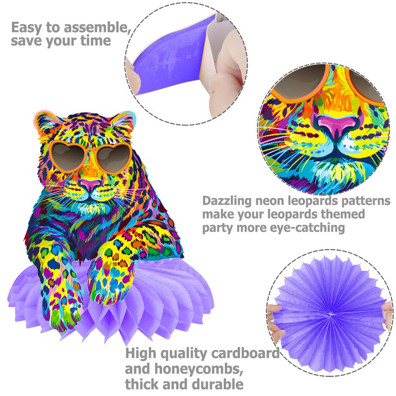 umoni Neon Rainbow Leopard Honeycomb Centerpieces Cheetah Print Birthday Party Decorations Neon Cheetah Print Table Centerpieces Leopard Party Supplies for Safari Animals Baby Shower Decorations - Image 3