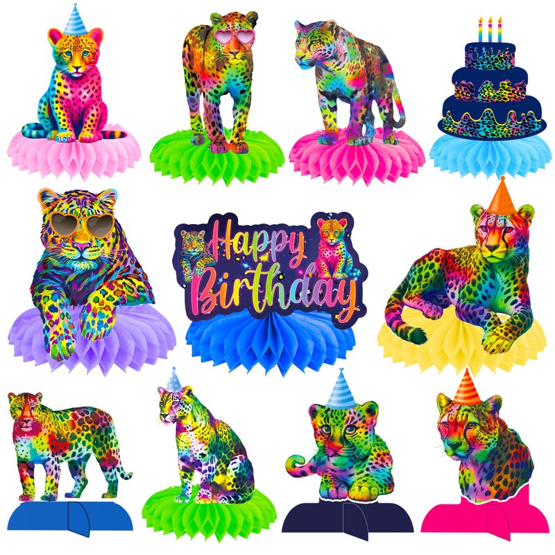 umoni Neon Rainbow Leopard Honeycomb Centerpieces Cheetah Print Birthday Party Decorations Neon Cheetah Print Table Centerpieces Leopard Party Supplies for Safari Animals Baby Shower Decorations - Image 1