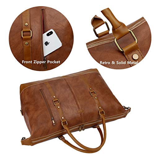 BAOSHA Vegan Leather Travel Duffel Tote Bag Overnight Weekender Bag Oversized for Men and Women HB-14 (Brown) - Image 4