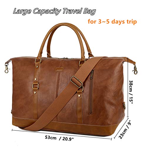 BAOSHA Vegan Leather Travel Duffel Tote Bag Overnight Weekender Bag Oversized for Men and Women HB-14 (Brown) - Image 2