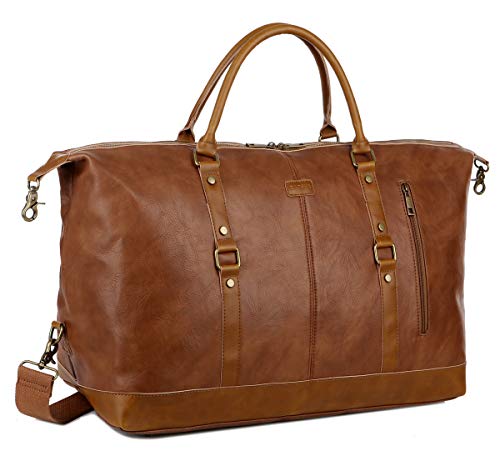 BAOSHA Vegan Leather Travel Duffel Tote Bag Overnight Weekender Bag Oversized for Men and Women HB-14 (Brown) - Image 1