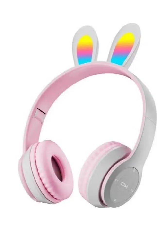 Rabbit Ear Headphone B12 New Wireless Cute Bluetooth Earphone With LED Light Grey  - Image 1