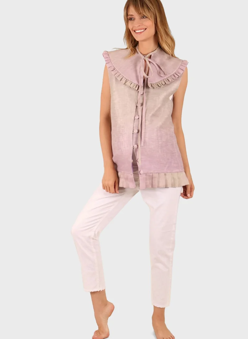 Oh9shop Sleeveless Jacquard Fabric Detail Gilet
