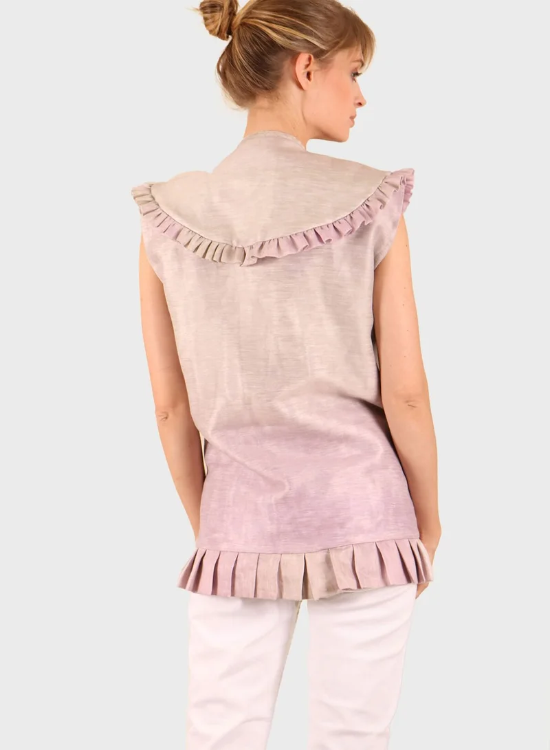 Oh9shop Sleeveless Jacquard Fabric Detail Gilet