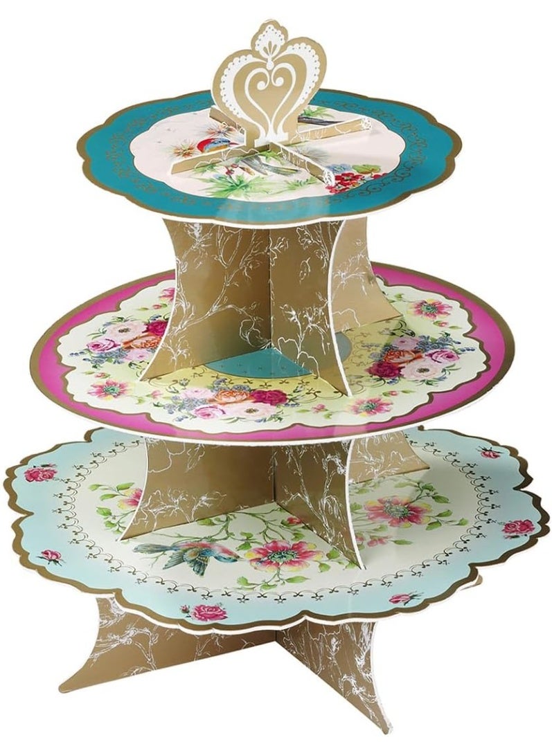 Talking Tables حامل كعكة مزهر بارتفاع 36 سم من توكينغ تيبلز | لذيذ حقًا | بطاقة، 3 طبقات أزرق وأصفر، ذكرى سنوية، 14"، وردي، أزرق، أصفر لعيد الميلاد، شاي بعد الظهر، حفلة استقبال مولود، زفاف - Image 1