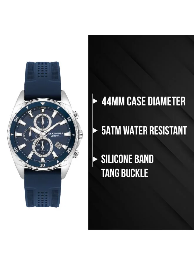 Lee Cooper Dark Blue Men's Silicone Multi Function Watch LC07527.399 - 44 mm for Men | Best Price UAE