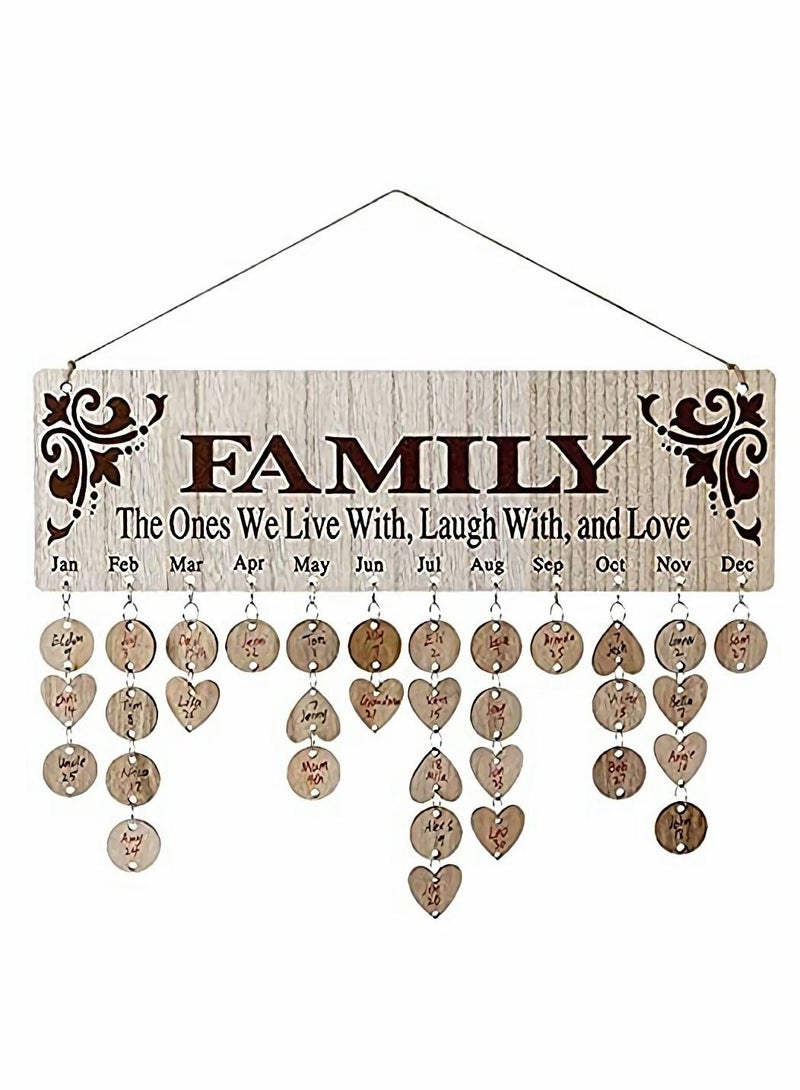 SYOSI Gifts for Mom Grandma Dad from Daughter Son DIY Wooden Family Birthday Reminder Calendar Wall Hanging with 100 Tags Keep Track of Birthdays Mothers Fathers Day Decorations - Image 1