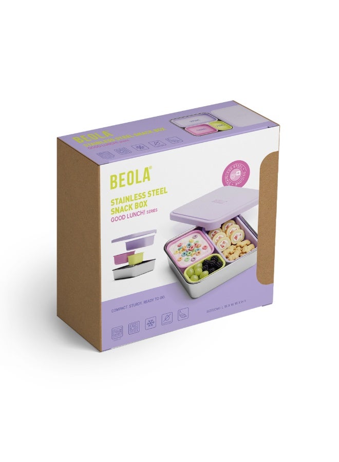 BEOLA Stainless Steel Snack Box, 3 Silicone Compartments, BPA Free, Leakproof Bento Box Snack Container f, Ideal for School, Picnic & Everyday Use (Purple) - Image 5