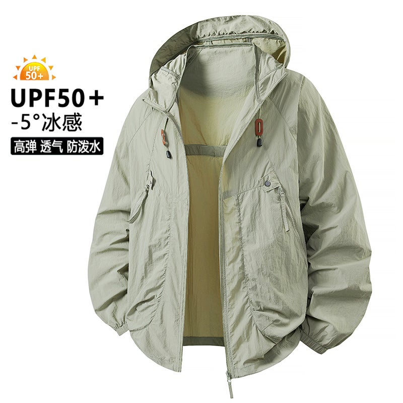 Generic Summer New Hooded Sunscreen Suit Skin Clothing Mens Couple Summer Ultra-thin Breathable Outdoor Windbreaker Women Cardamom green 