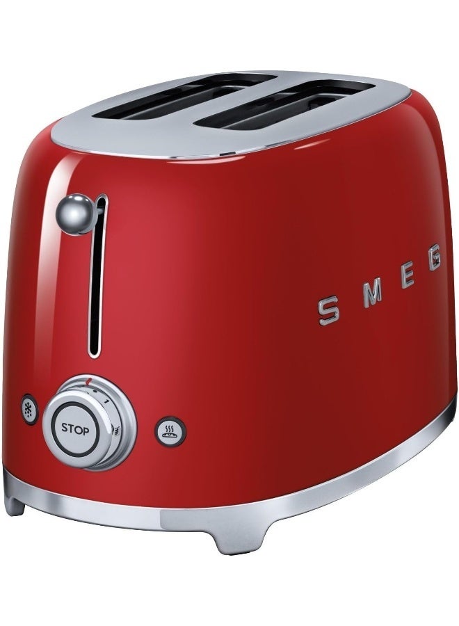 Smeg Tsf01RdUK, 50'S Retro Style 2 Slice Toaster,6 Browning Levels,2 Extra Wide Bread Slots, Defrost And Reheat Functions, Removable Crumb Tray- Red