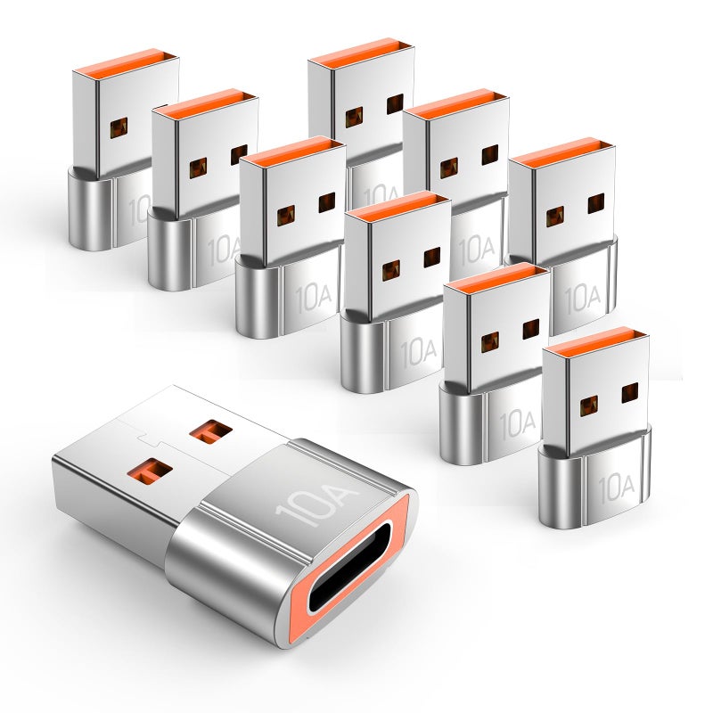 TFAK 10Pack 200W USB C to USB Adapter, with Fast Charging & 480MB Data Transfer, USB C Converter for Apple Watch Ultra iWatch Series 8 7,iPhone 16 15 Plus Pro Max,Silver - Image 1