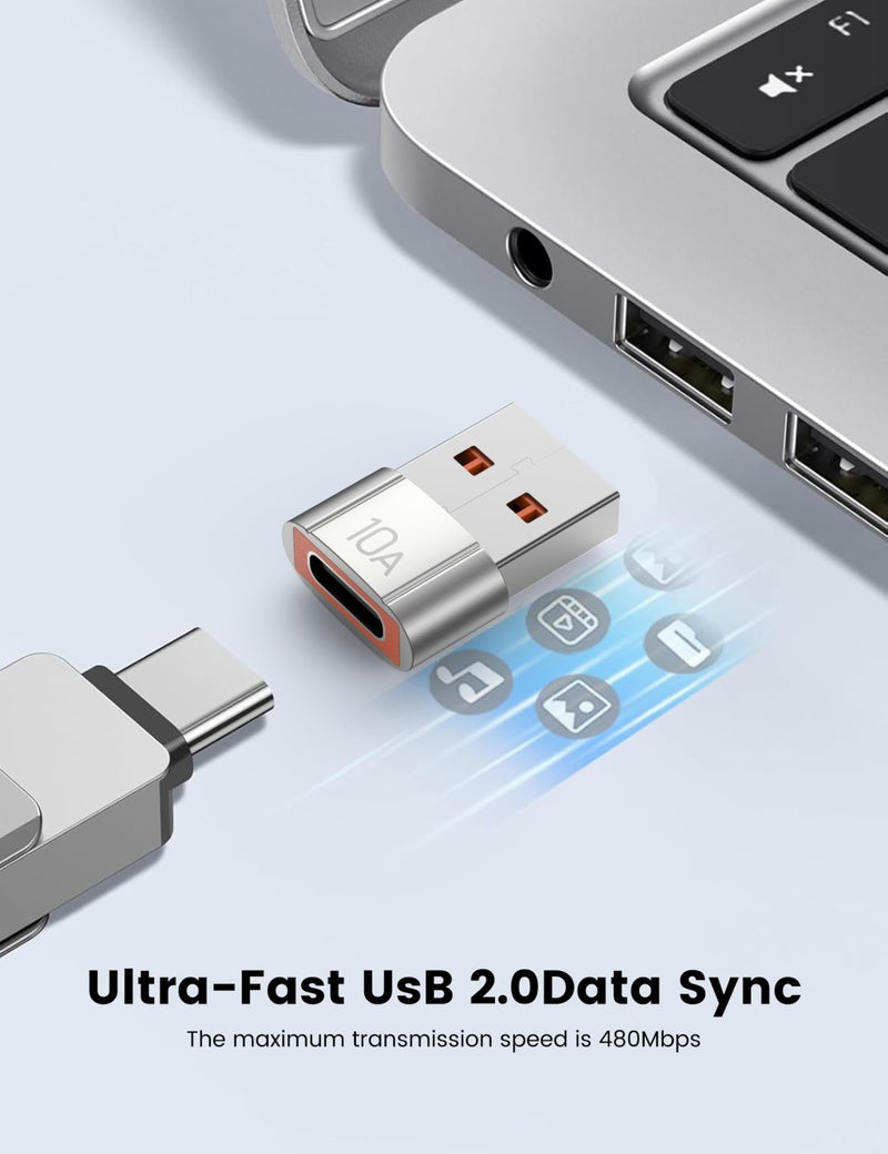 TFAK 10Pack 200W USB C to USB Adapter, with Fast Charging & 480MB Data Transfer, USB C Converter for Apple Watch Ultra iWatch Series 8 7,iPhone 16 15 Plus Pro Max,Silver - Image 3