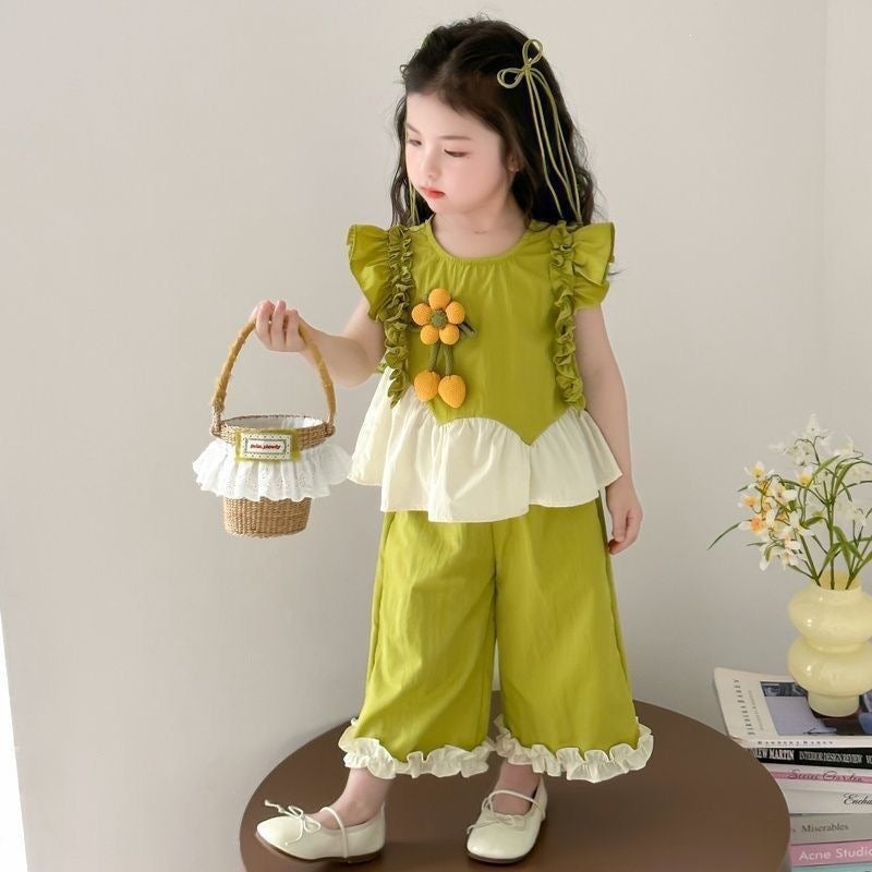 Girls'' Summer Outfit New Fashion Casual Stylish Trendy Forest Style Children''s Summer Korean Two-Piece Set - Image 5