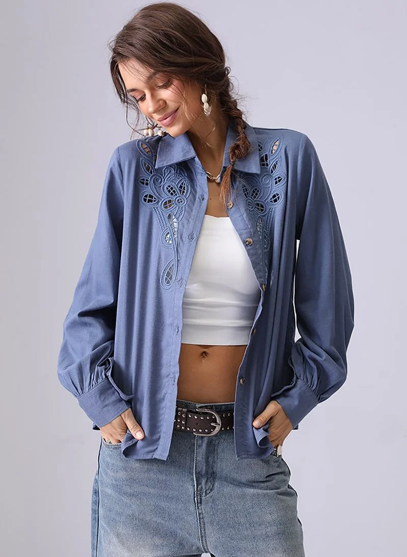 YUNIQEE Blue Spread Collar Regular Sleeves Relaxed Fit Shirt