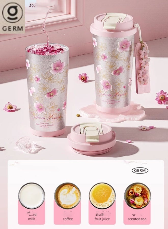 GERM Sakura – 500ml high-design pure titanium water cup, lightweight portable camping flask for outdoor adventures and travel. Dimensions with lid: 18.5 x 9.6cm, weight: 280g. Provides 12-hour thermal retention. Suitable for drinking water, tea, coffee, smoothies, or juice. Ideal as a business cup, travel companion, or gift. (Colourful) - Image 4