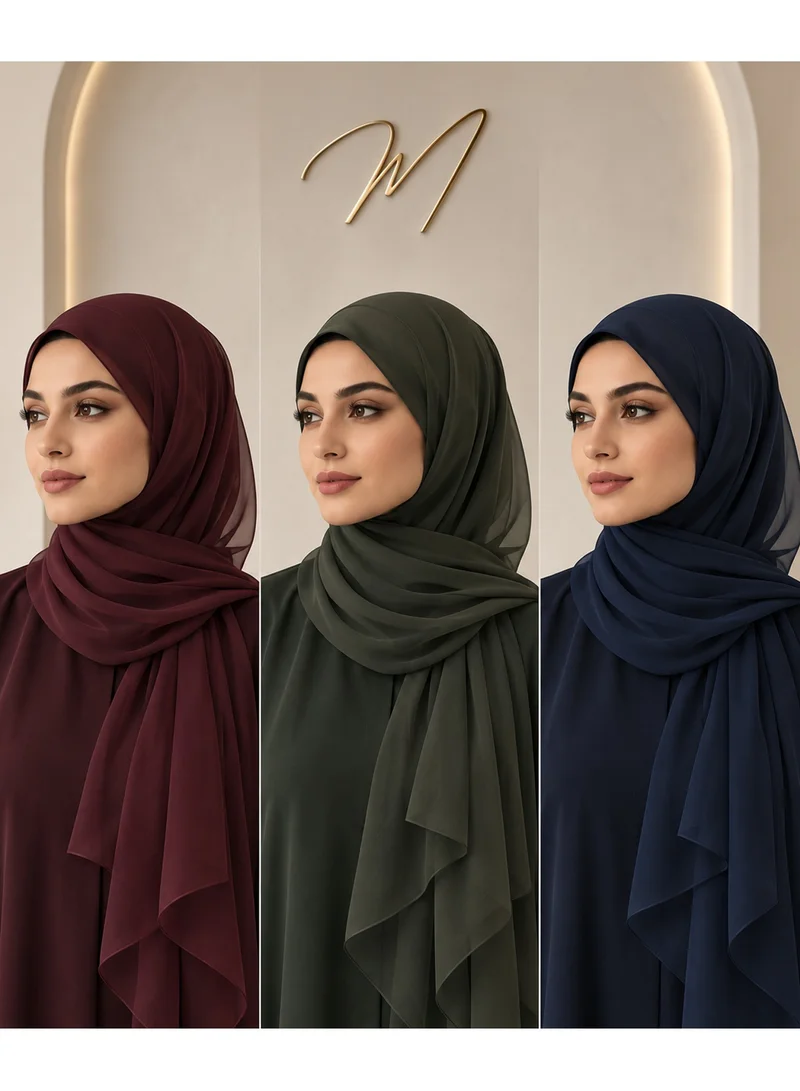 MSquare Fashion  Wool Chiffon Shayla | Luxury Non-Slip Hijab Scarf – UAE Headscarf Set of 3 Colors for Women | Best Price UAE