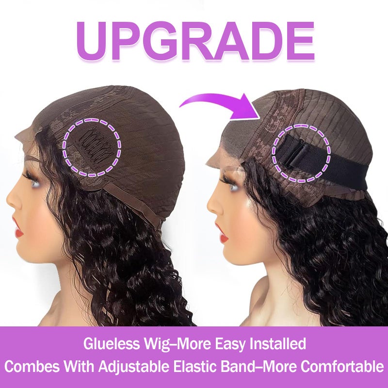 AISI Deep Wave Lace Front Wigs Human Hair 180% Density 4X4 Transparent Lace Closure Wigs for Black Women Wet and Wavy Lace Frontal Wigs Glueless Wigs Pre Plucked with Baby Hair Natural Color (18 Inch) - Image 3