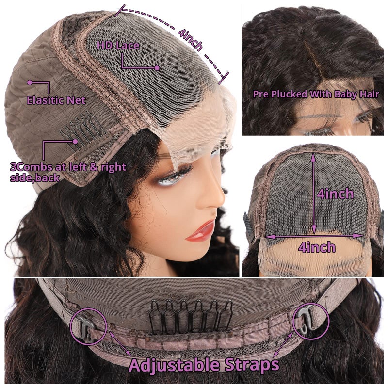 AISI Deep Wave Lace Front Wigs Human Hair 180% Density 4X4 Transparent Lace Closure Wigs for Black Women Wet and Wavy Lace Frontal Wigs Glueless Wigs Pre Plucked with Baby Hair Natural Color (18 Inch) - Image 5