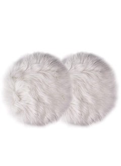 Captaintech 2Pcs 12 Inches Faux Fur Rug Small White Fur Rug - Round Chair Cushions - White Fluffy Rug for Photographing Background of Jewellery, Small Size, Decorate, Environmental Protection  - Image 1