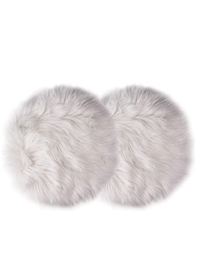 Captaintech 2Pcs 12 Inches Faux Fur Rug Small White Fur Rug - Round Chair Cushions - White Fluffy Rug for Photographing Background of Jewellery, Small Size, Decorate, Environmental Protection  - Image 1