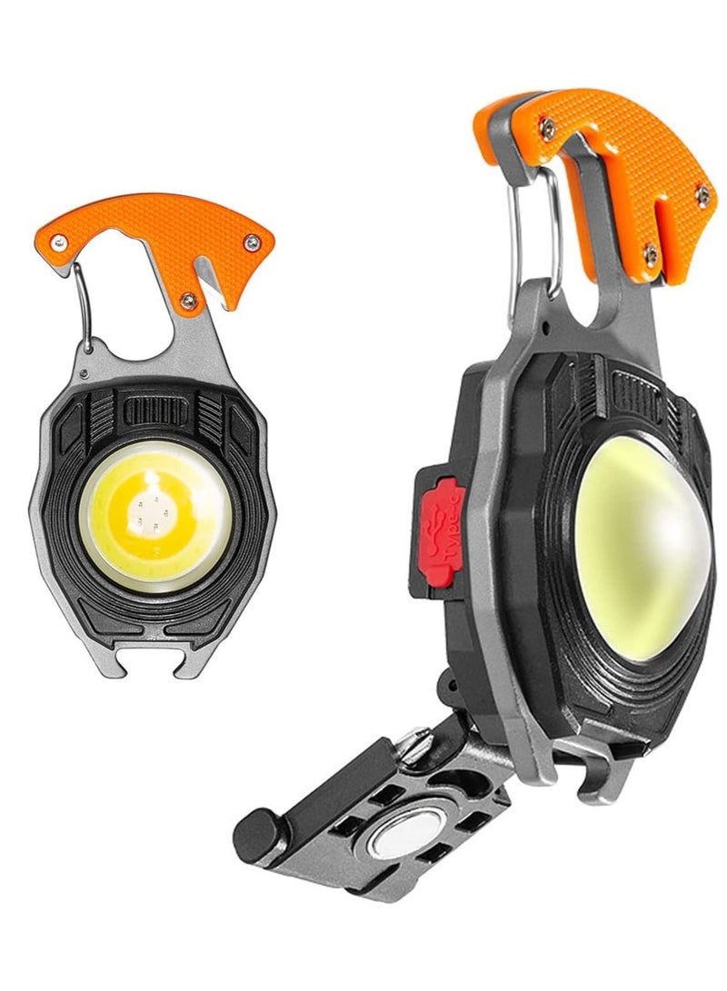 Portable Mini LED Small Work Light Keychain Flashlight 7 Modes 800 Lumens Rechargeable Inspection Lights with Bottle Opener Magnetic Base for Camping Repair Emergency Lighting  - Image 1