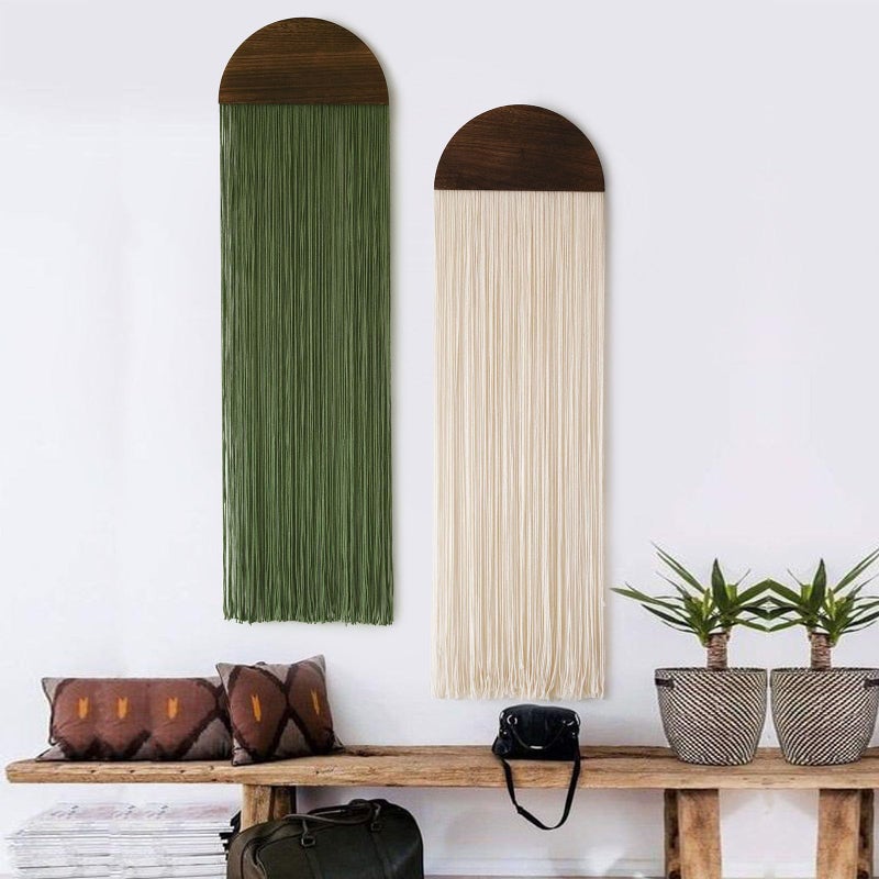 Flber 2 Pcs Macrame Wall Hanging Boho Decor Wall Tapestry Handmade Round Tassel 13.7" W x 51" L For Living Room Bedroom Headboard Decor - Image 5