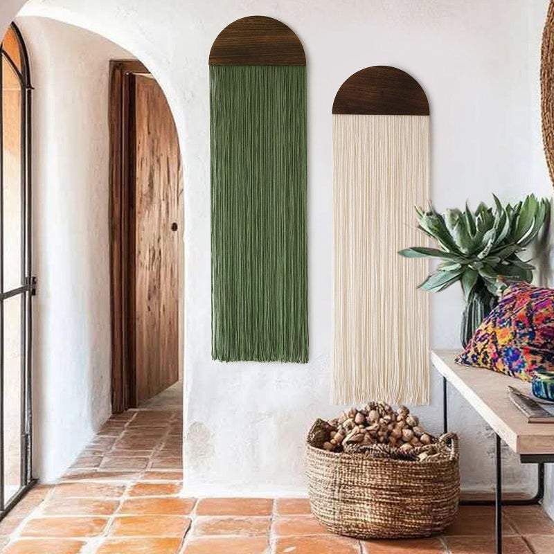 Flber 2 Pcs Macrame Wall Hanging Boho Decor Wall Tapestry Handmade Round Tassel 13.7" W x 51" L For Living Room Bedroom Headboard Decor - Image 4