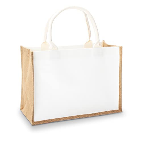 YACEYACE Jute Tote Bag, 14.5" x 6.7" x 10.2" 1Pcs Burlap Totes Bag, Jute Travel Bags with Handle, Reusable Grocery Bag Bridesmaid Bags Tote Bag for DIY,Shopping,Beach,Wedding - Image 1