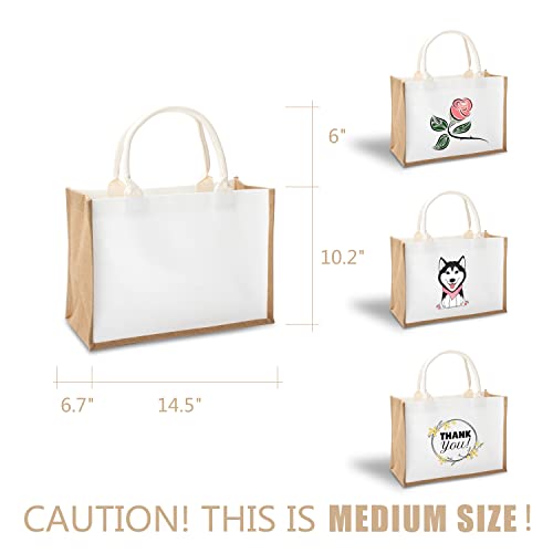 YACEYACE Jute Tote Bag, 14.5" x 6.7" x 10.2" 1Pcs Burlap Totes Bag, Jute Travel Bags with Handle, Reusable Grocery Bag Bridesmaid Bags Tote Bag for DIY,Shopping,Beach,Wedding - Image 2
