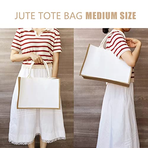 YACEYACE Jute Tote Bag, 14.5" x 6.7" x 10.2" 1Pcs Burlap Totes Bag, Jute Travel Bags with Handle, Reusable Grocery Bag Bridesmaid Bags Tote Bag for DIY,Shopping,Beach,Wedding - Image 4