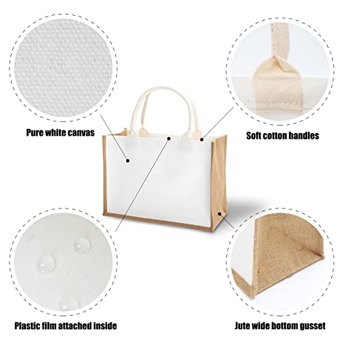 YACEYACE Jute Tote Bag, 14.5" x 6.7" x 10.2" 1Pcs Burlap Totes Bag, Jute Travel Bags with Handle, Reusable Grocery Bag Bridesmaid Bags Tote Bag for DIY,Shopping,Beach,Wedding - Image 3