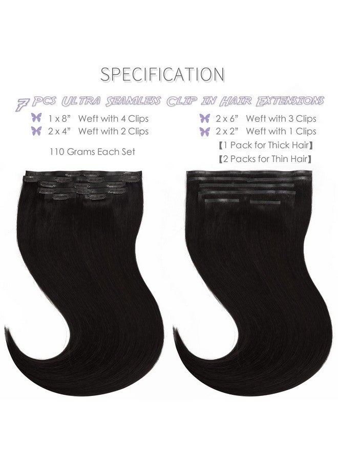 ليسر وصلات شعر لاسر هير فائقة الخفة، مشبك شعر بشري ريمي، 16 بوصة، خصلة شعر مزدوجة من البولي يوريثان، شريط وصلات شعر شفاف، مشبك شعر بشري، 7 قطع، 110 جرام، #1B، أسود طبيعي - Image 2