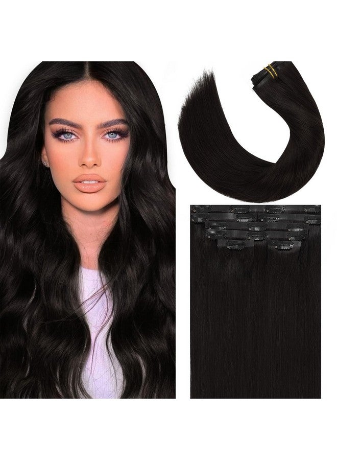 ليسر وصلات شعر لاسر هير فائقة الخفة، مشبك شعر بشري ريمي، 16 بوصة، خصلة شعر مزدوجة من البولي يوريثان، شريط وصلات شعر شفاف، مشبك شعر بشري، 7 قطع، 110 جرام، #1B، أسود طبيعي - Image 1