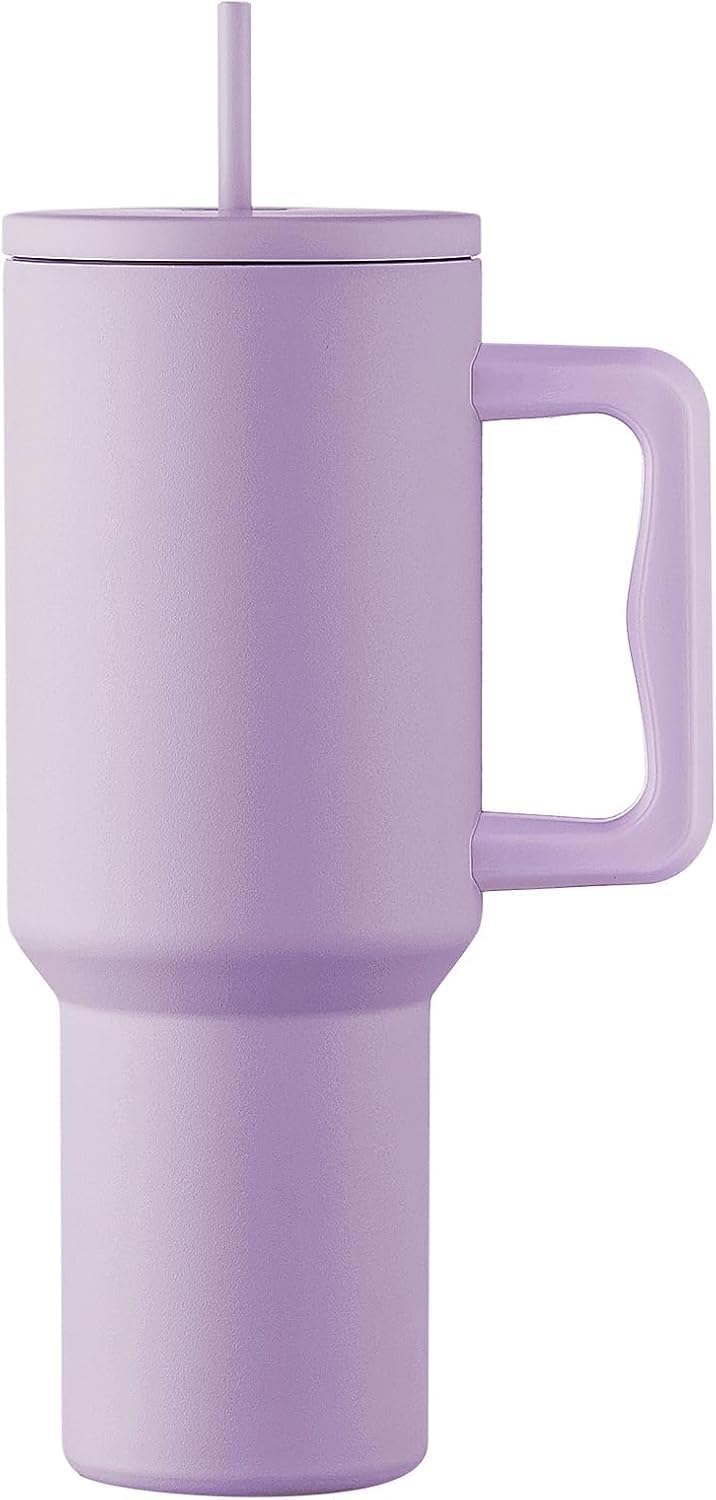 Apexx 1200ML Stainless Steel Tumbler with Handle and Straw Lid Hot and Cold Double Insulated Sipper Mug 100 Leak Proof Coffee Tumbler Cupholder for Office Gym Travelling Lavender - Image 1