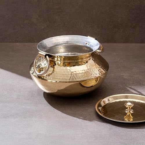 P-TAL Brass Patili with Lid and Handles for Cooking Teflon Free Degchi 3L Brass Handi for Cooking - Image 1
