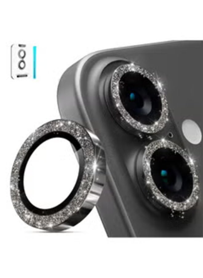 Raxoom Camera Lens Protector for iPhone 16/16 Plus â€“ AR+AF 9H Tempered Glass with Individual Metal Lens Covers (Glitter Black) - Image 1